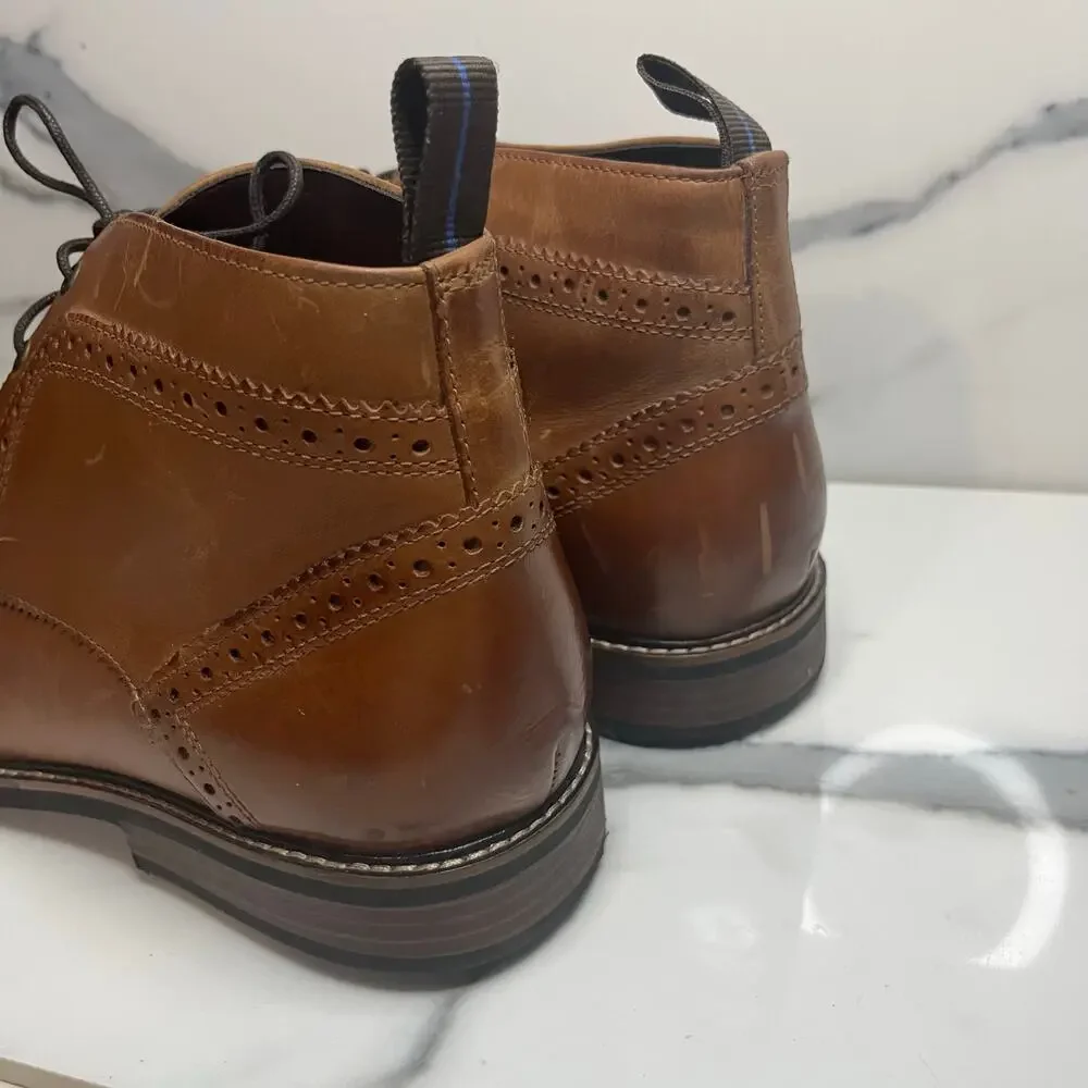 Nunn Bush Men's Warm Brown Leather Preppy Minimalist Chukka Ozark Boots Sz 12 W